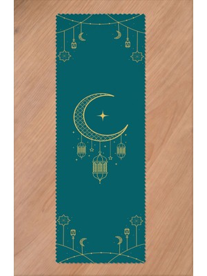 Greendecor Ramazan Eid Mubarak Hilal Cami Çiçek Desenli Baskılı Masa Runner Dijital Baskılı Modern Masa Örtüsü