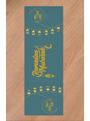 Greendecor Ramazan Eid Mubarak Hilal Cami Çiçek Desenli Baskılı Masa Runner Dijital Baskılı Modern Masa Örtüsü