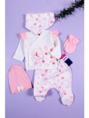 Narnuga Kalp Desenli 5'li Kız Bebek Hastane Çıkış Seti