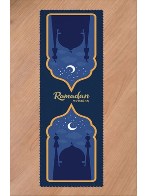 Greendecor Ramazan Eid Mubarak Hilal Cami Çiçek Desenli Baskılı Masa Runner Dijital Baskılı Modern Masa Örtüsü