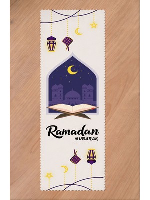 Greendecor Ramazan Eid Mubarak Hilal Cami Çiçek Desenli Baskılı Masa Runner Dijital Baskılı Modern Masa Örtüsü