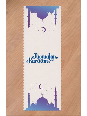 Greendecor Ramazan Eid Mubarak Hilal Cami Çiçek Desenli Baskılı Masa Runner Dijital Baskılı Modern Masa Örtüsü