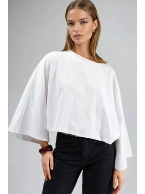 Hiccup Kadın Busem Rahat Kesim Kayık Yaka Bluz Beyaz