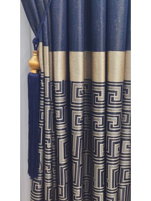 Ufuk Perde Pano Fon Lacivert - Gold ( Tek Kanat )