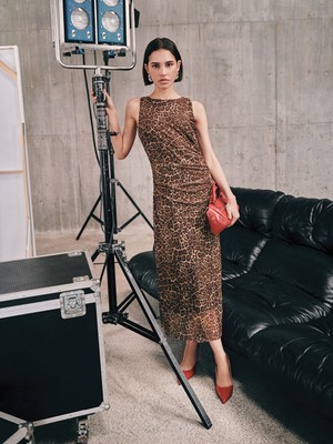 Lc Waikiki Yeni Sezon Bisiklet Yaka Leopar Desenli Elbise