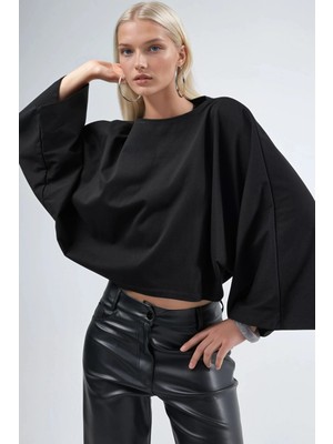 Hiccup Kadın Busem Rahat Kesim Kayık Yaka Bluz Siyah