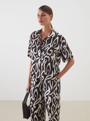 Lc Waikiki Yeni Sezon Desenli Keten Karışımlı Kadın Gömlek