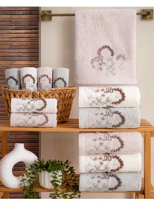 Hazangülü Collection Buldan Üretimi Çeyizlik Nakışlı Asel Pamuk 6'lı El/yüz Havlusu I 50X90