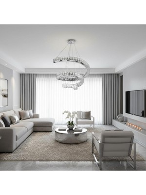 Elizim Home Lighting Yay Kristal Taşlı Ledli Krom Avize