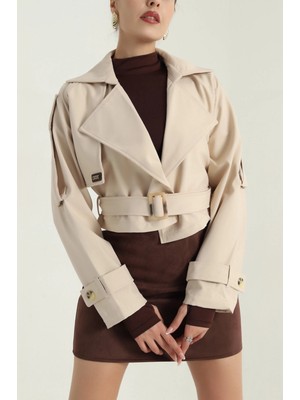 DESIGN AND ME Bayan Kısa Krop Trençkot