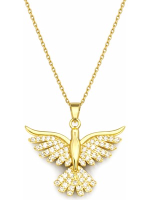 Taşlı Melek Kanadı Kolye Gold Renk Zirkon Taşlı Kadın Kolye