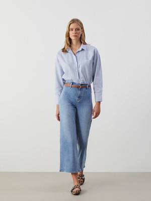 Lc Waikiki Yeni Sezon Beli Kemerli Wideleg Kadın Jean Pantolon