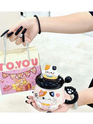 Sevimli Kedi Temalı Kupa Bardak Hediyelik Kedi Kupa