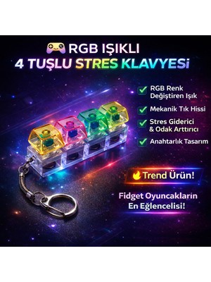 Eneci Işıklı Rgb LED 4 Tuşlu Stres Giderici Klavye Oyuncak Anahtarlık