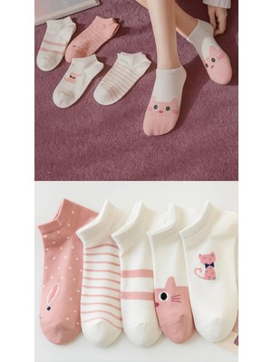 5`li Kedi Desenli Kadın Çorap