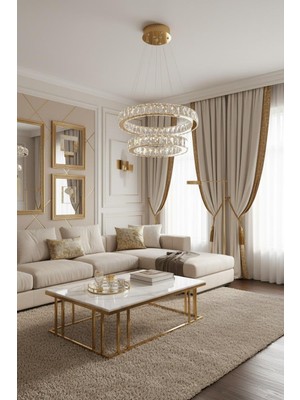 Elizim Home Lighting Kristal 2 Katlı Uzaktan Kumandalı Gold Avize