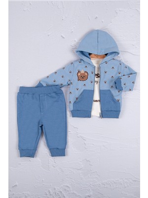 Narnuga Persona Bear Nakışlı % 100 Pamuk 3'li Erkek Bebek Takım