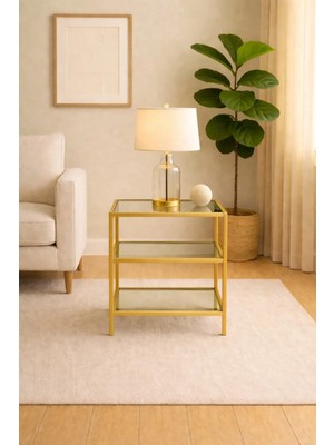 Trendmiz Velmark Modern Tarz 3 Katlı Füme Cam Sehpa – Siyah Metal Gövdeli Yan Sehpa - Pikap Plak Çalar Sehpa