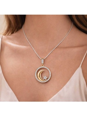 Ay ve Yıldız Figürlü Işıltılı Kolye