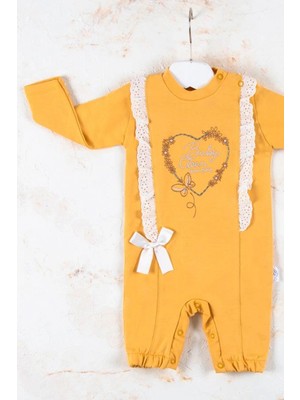 Narnuga Love Kalp Nakışlı % 100 Pamuk Kız Bebek Tulumu