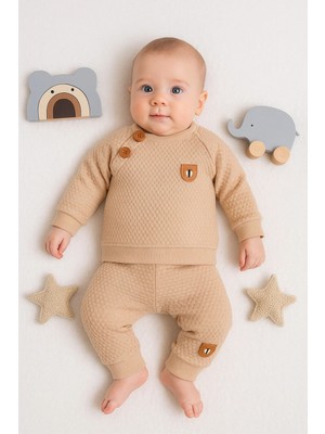 Narnuga Jakarlı Omuzdan Düğmeli 2'li Erkek Bebek Takımı