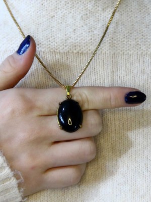 Esha Store Doğal Taş Oniks Doğal Taşlı Otantik Kadın Kolye 45 cm Zincirli EUK36O