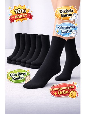 Baff 10'lu Paket Pamuklu Siyah Kadın Çorap (36-40)