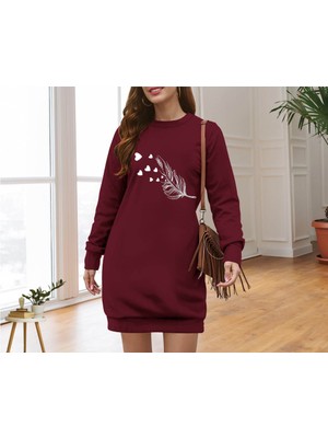 Yeşil Sarmaşık Kadın Uzun Kollu Bisiklet Yaka Desenli Viskon Iki Iplik Elbise