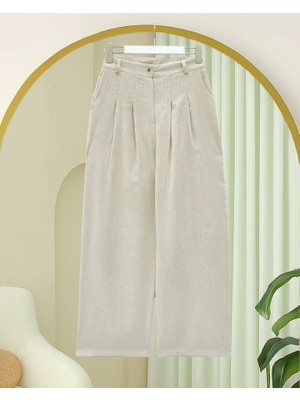 Cepli Bol Paça Pul Detaylı Kadife Pantolon   -Bej