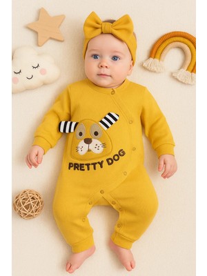 Narnuga Pretty Dog Nakışlı Bandanalı % 100 Pamuk Kız Bebek Tulumu