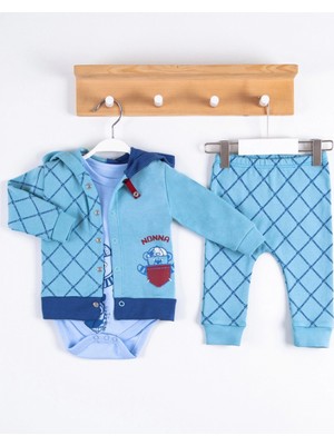 Narnuga Cep Desenli Kapişonlu % 100 Pamuk Hırkalı 3'lü Erkek Takım