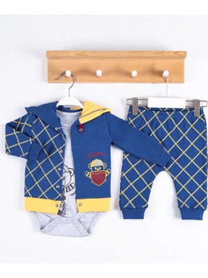 Narnuga Cep Desenli Kapişonlu % 100 Pamuk Hırkalı 3'lü Erkek Takım