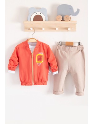 Narnuga Geyik Desenli Hırkalı 3'lü Erkek Bebek Takım