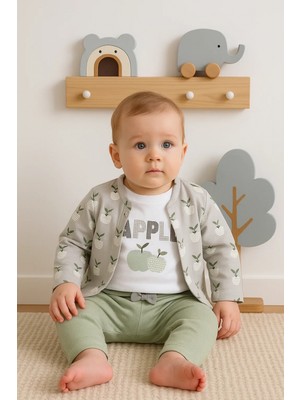 Narnuga Elma Desenli Ceketli 3'lü Kız Bebek Takımı