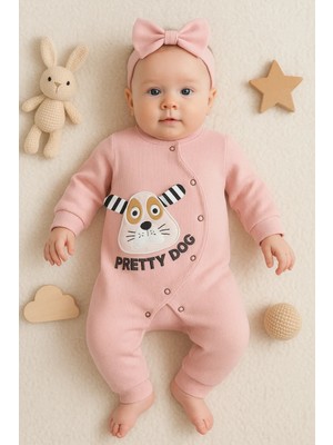 Narnuga Pretty Dog Nakışlı Bandanalı % 100 Pamuk Kız Bebek Tulumu