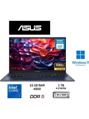 Asus vivobook 15 Core 7 150U 16 Gb-1 Tb Ssd-15.6'' Windows 11 Pro X1504VA-BQ5456 Notebook