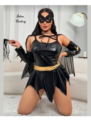 Intive Lingerie Intive Fantasy Siyah Deri Görünümlü Asimetrik Kesim Pelerinli Gotik Gece Kostümü