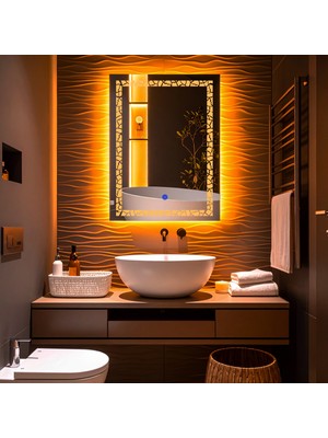 Lumora Mirror Design Gleamira Vertical Amber Led'li Lazer Kumlamalı Lavabo & Banyo Aynası (Dokunmatik Sensörlü)
