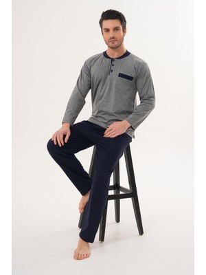 Markalinda 3126 Gri %100 Pamuk Büyük Beden  Erkek Pijama Takımı