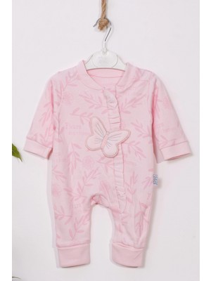 Narnuga Kelebek Nakışlı % 100 Pamuk Ayaklı Kız Bebek Tulumu