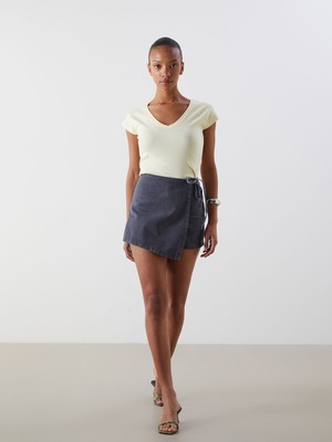 Lc Waikiki Yeni Sezon Beli Bağlamalı Kadın Jean Şort Etek