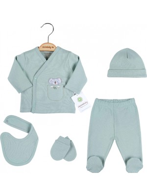 Narnuga Koala Nakışlı Çizgili 5'li % 100 Pamuk Hastane Çıkış Seti