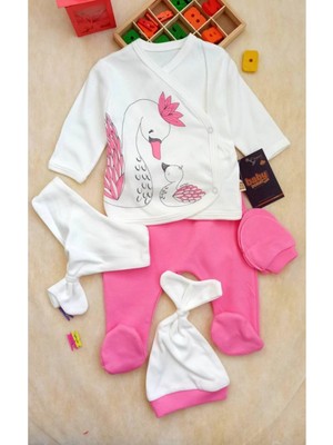 Narnuga Kuğu Desenli 5'li Kız Bebek Hastane Çıkış Seti