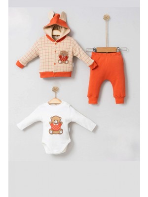 Narnuga Bear Çizgili % 100 Pamuk Hırkalı 3'lü Bebek Takımı