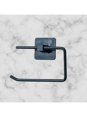 EkoAlışverişDünyam Kendiliğinden Yapışkanlı Siyah Paslanmaz Metal Kapaksız Tuvalet Kağıtlığı Aparatı (5510)