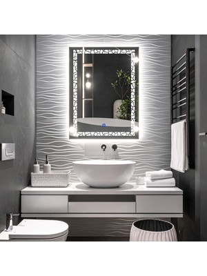 Lumora Mirror Design Gleamira Vertical Beyaz Led'li Lazer Kumlamalı Lavabo & Banyo Aynası (Dokunmatik Sensörlü)