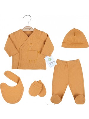 Narnuga Zürafa Nakışlı Çizgili 5'li % 100 Pamuk Hastane Çıkış Seti