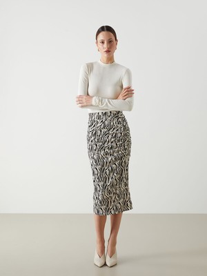 Lc Waikiki Yeni Sezon Beli Lastikli Desenli Kadın Kalem Etek