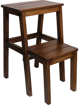 Çok Amaçlı Ahşap Merdiven Tabure – 2 Basamaklı - El Yapımı