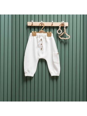 Tiffany Cep Datylı Müslin Bebek Pantolon - Ekru - 24 - 36 Ay Ekru